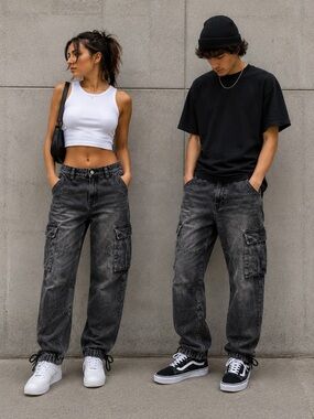 BDG Urban Outfiters Skate Fit Cargo Jeans Black Wash Size 30 Unisex Y2K Baggy
